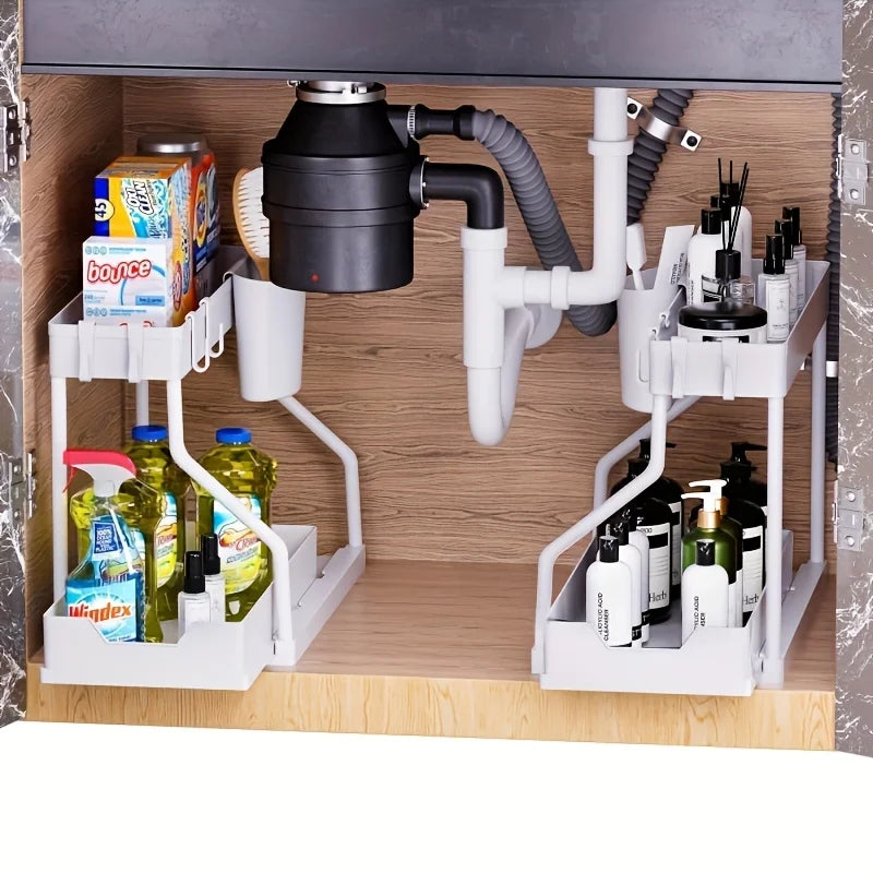 1Set Double Layer Storage Rack,Pull-out Storage Box, Cabinet Sink for Organizing and Organizing Storage Racks Kitchen Organizer Oasis Select 2pcs white