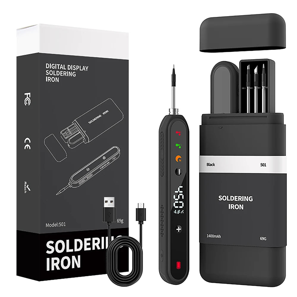 8-15W Type-C Digital Electric Soldering Iron Kit Intelligent Adjustable Temperature Fast Heating Mini Solder Irons Repair Tool Oasis Select black