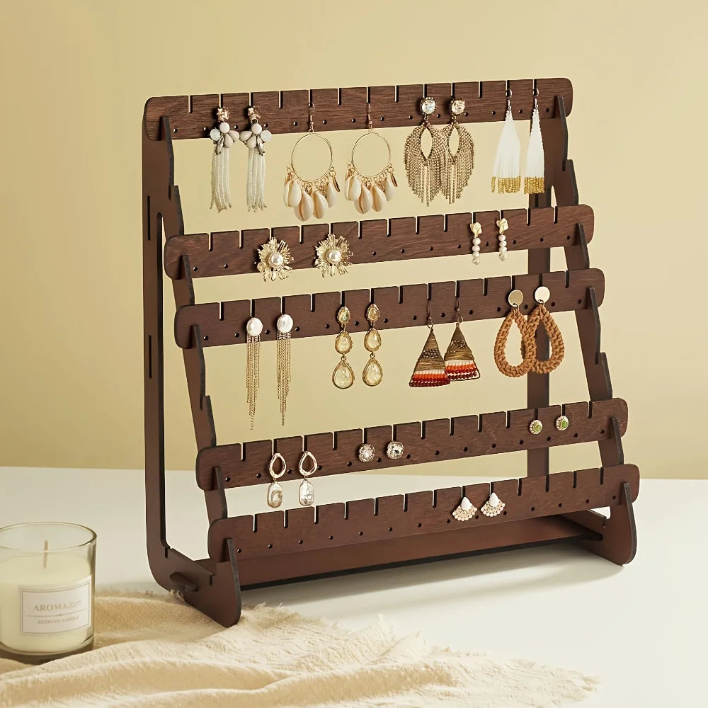 Multilayer Solid Wooden Earring Stand Holder High-capacity Jewelry Storage Organizer Shelf Home Living Room Bedroom Desktop gift Oasis Select