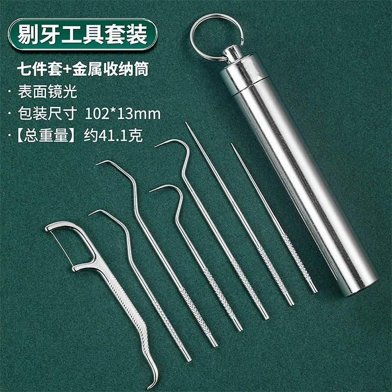 Stainless Steel Toothpick Set – 7-Piece Portable Dental Kit Dental Cleaning Set Oasis Select