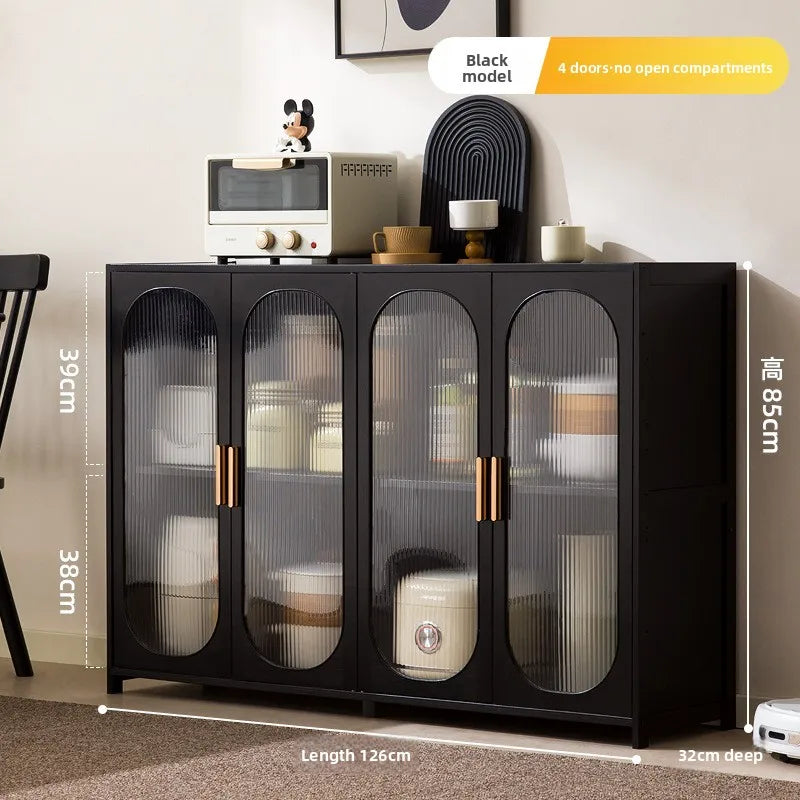 Tea Cabinet, Living Room Against the Wall Cabinet, Locker Storage, Low Cabinet, Kitchen Shelf, Household Dining Cabinet Oasis Select Black four doors.
