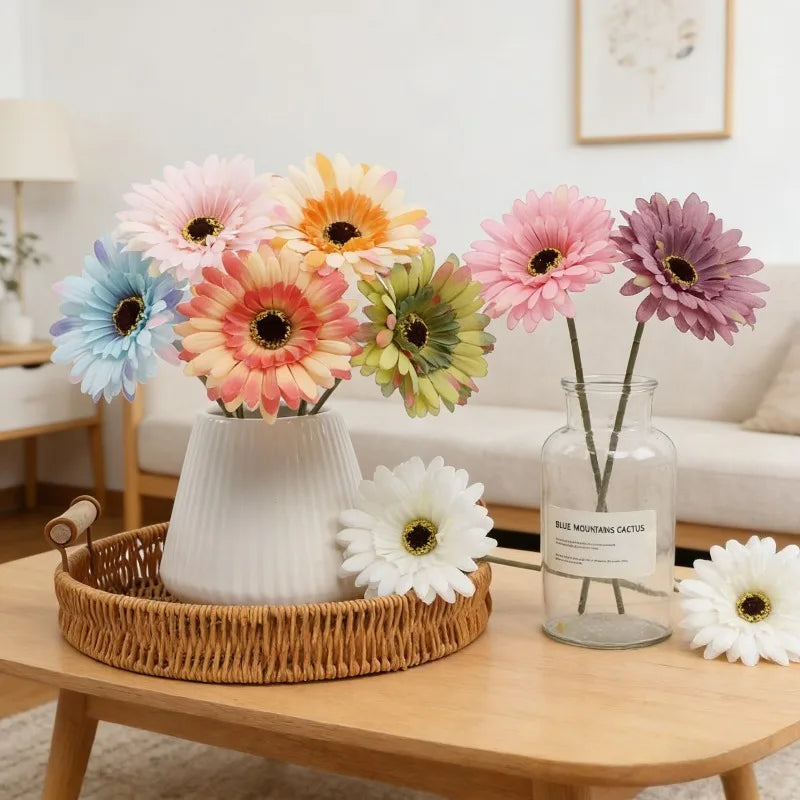 6Pcs Artificial Silk Gerbera Flowers Wedding Bouquet Home Table Hotel Pastoral Decor Floral Arrangement Ornament Oasis Select