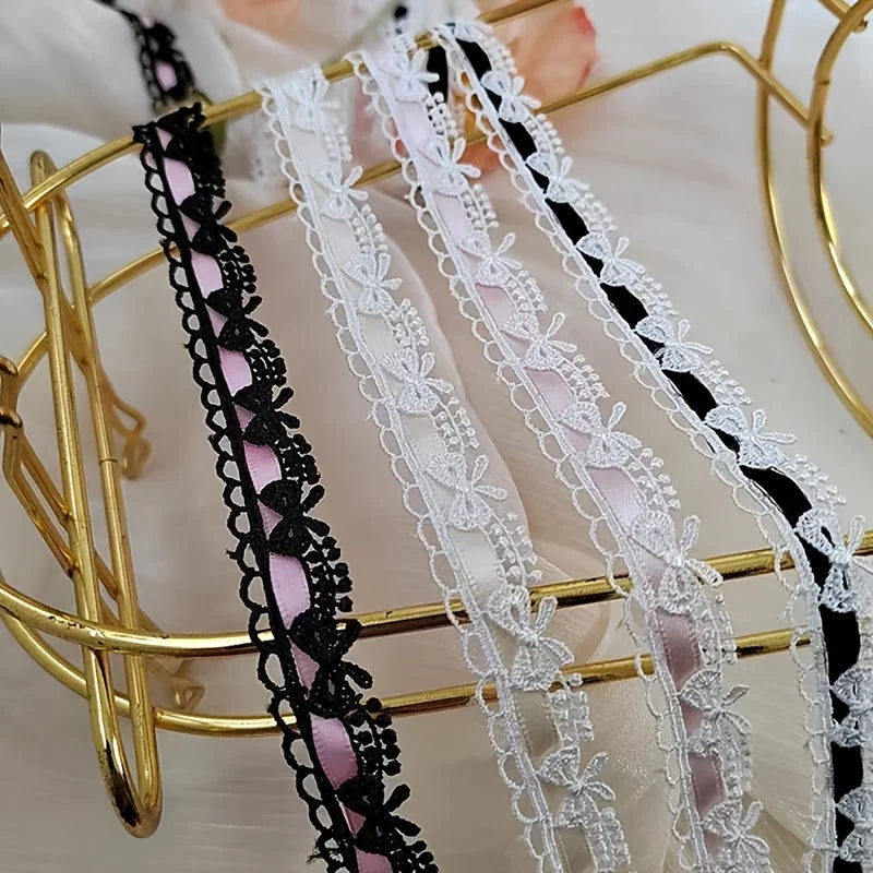 1 Yard X 1.8cm Pink & White Floral Bow Ribbon Lace Trim - Ideal for DIY Crafts,Sewing Edges & Decorative Accessories Oasis Select