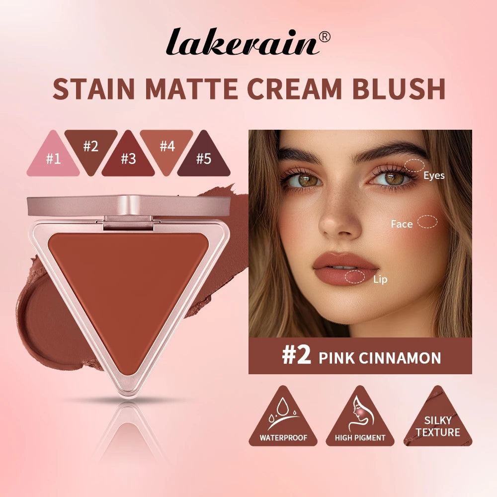Lakerain Matte Cream Blusher Long-lasting Natural Makeup Triangle Box Design Oil-Resistant High Pigment Cream Blush Plate Oasis Select