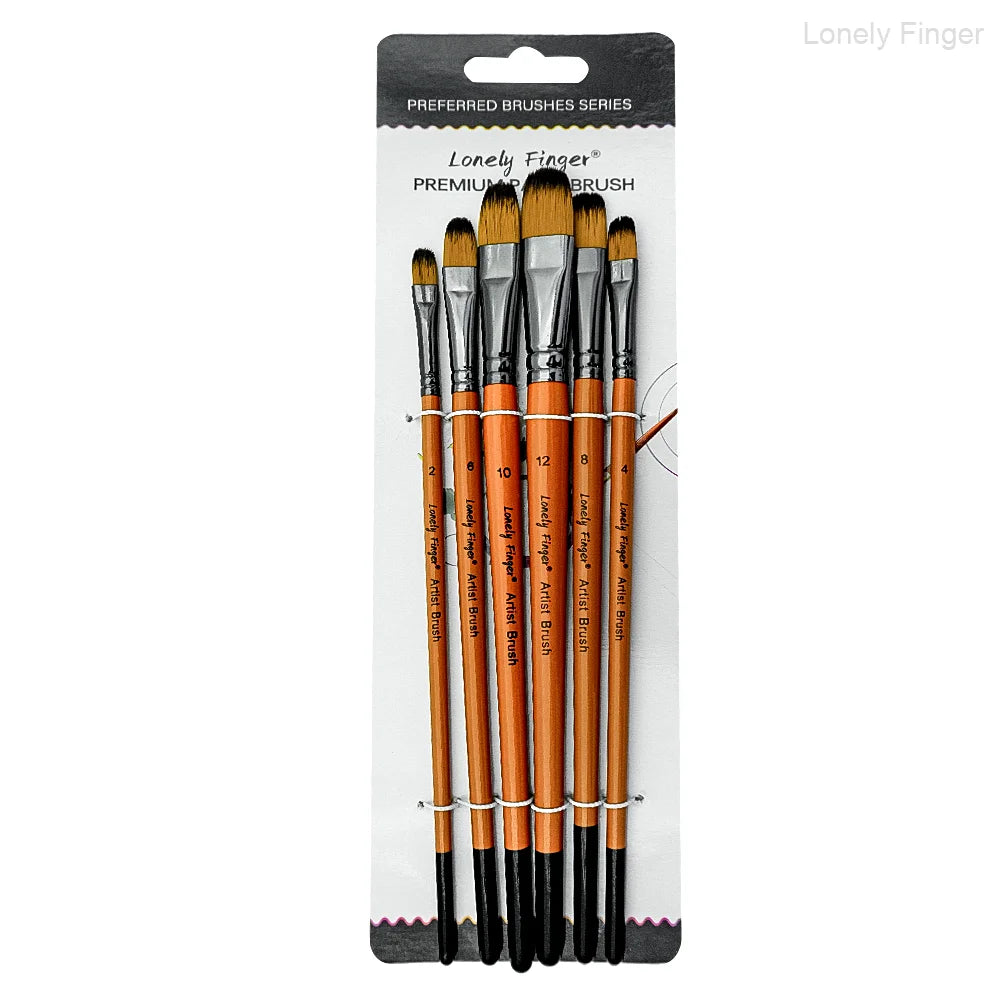 6pcs Paint Brushes Set for Acrylic Painting,Watercolor,Oil，Inks，Gouache，Crafts, Brush Tip Flat，Round, Angle，Filbert,Paint Oasis Select 6pcs Orange Filbert