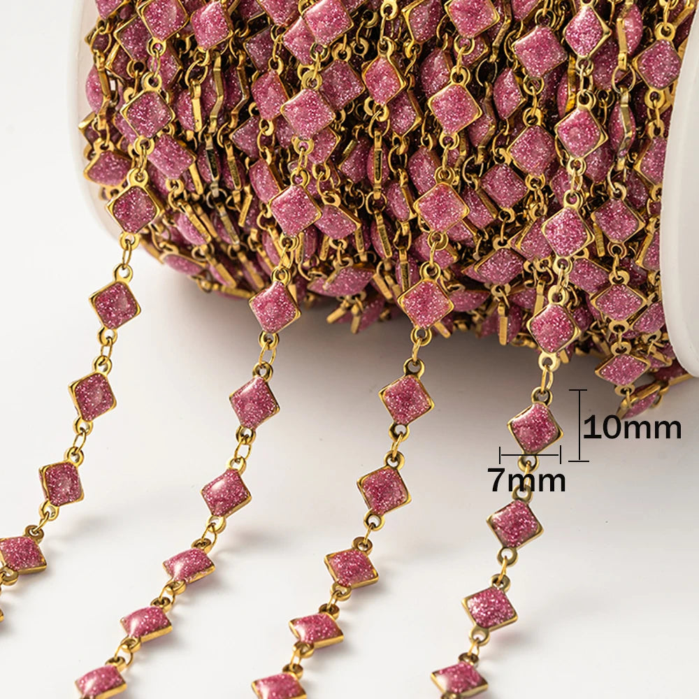 1meter Gold Plated Stainless Steel Colorful Enamel Heart Eye Chain for DIY Women Men Choker Bracelet Anklet Jewelry Making Oasis Select Diamond Pink