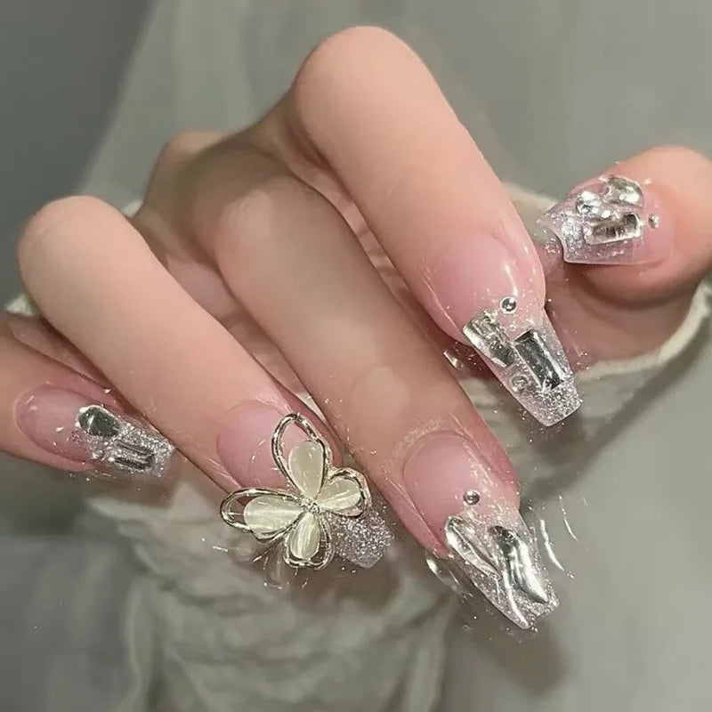 Fashion French Fake Nails, Gradient Handmade Press on Nails, Wearable Removable Glue on Nail Art Tips for Women Girls Daily Wear Oasis Select