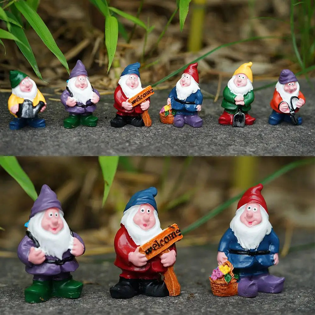 7pcs Mini Garden Gnome Figurines Resin Dwarf Ornaments for Moss Micro Landscape Terrarium Pot Decorative Accessories Oasis Select