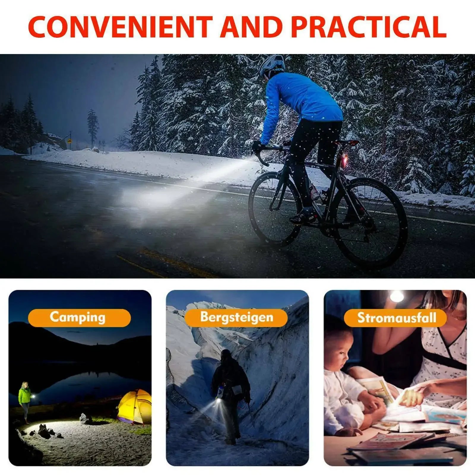 USB Rechargeable Bike Light Set Front Light with Taillight Easy to Install 3 Modes Bicycle Accessories for the Bicycle Oasis Select
