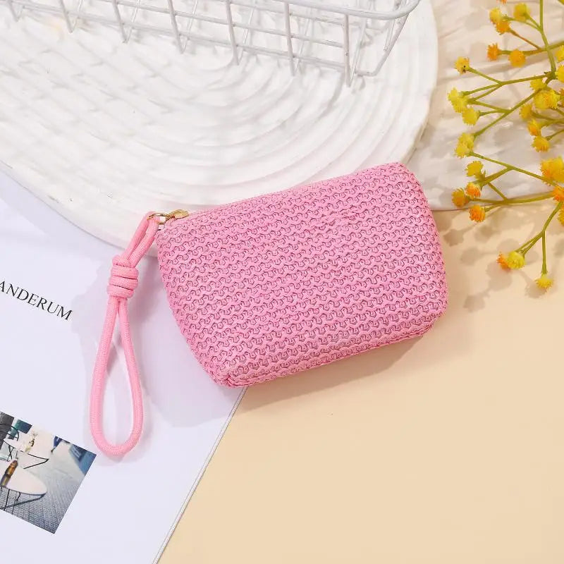 Straw Mini Coin Purse – Zipper Wallet & Card Holder for Women