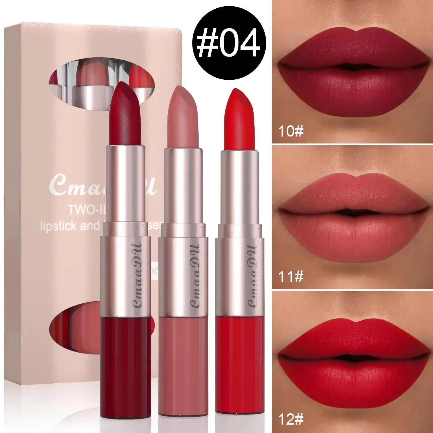 3 Pcs Long-Lasting Lipstick Lip Gloss Set-Double Headed Design for Natural Non-Fading Waterproof Non-stick Cup Exquisite Gift Oasis Select 04