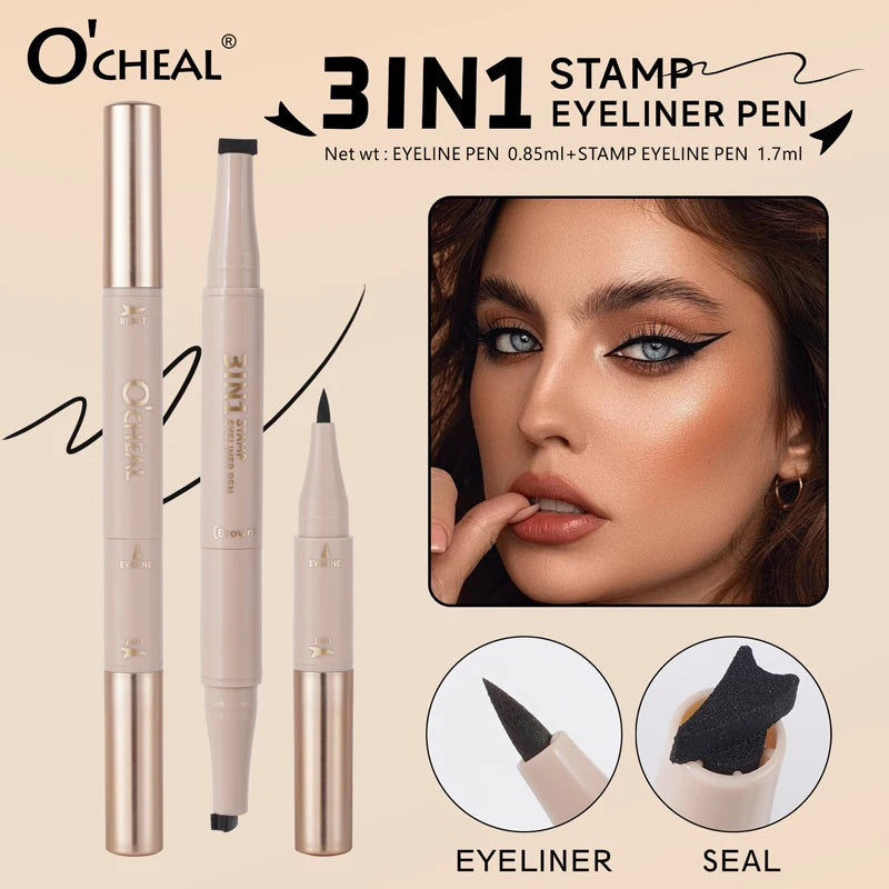 O'CHEAL 3 In 1 Stamp Eyeliner Pen Waterproof Non-Smudge Eyeliner Smooth Quick-Drying Long-lasting Dual-head Eye Tail Stamp Oasis Select