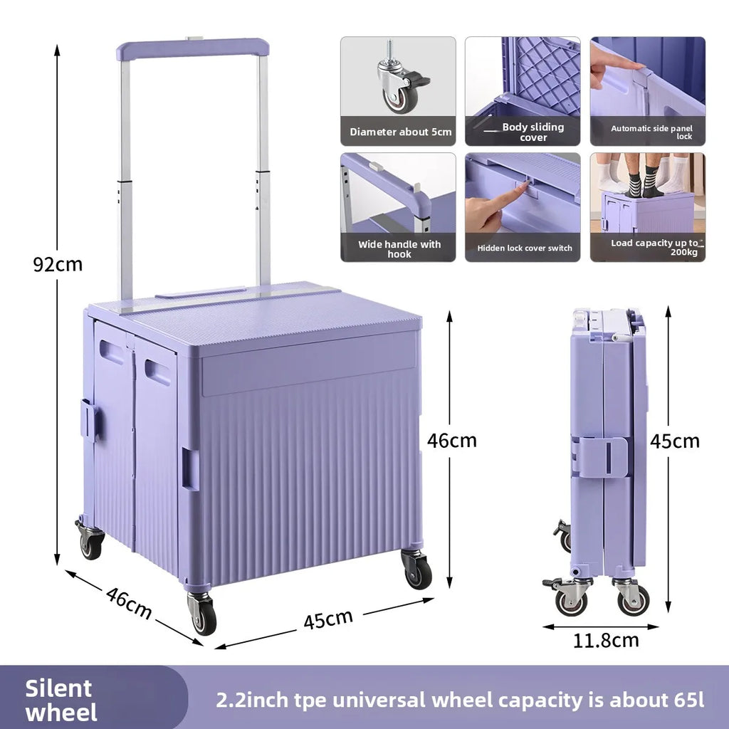 Multi-functional Shopping Cart Folding Light Carry Shopping Cart Camping Trailer Hand Pull Trolley Express Pull Goods Home Oasis Select Purple-C