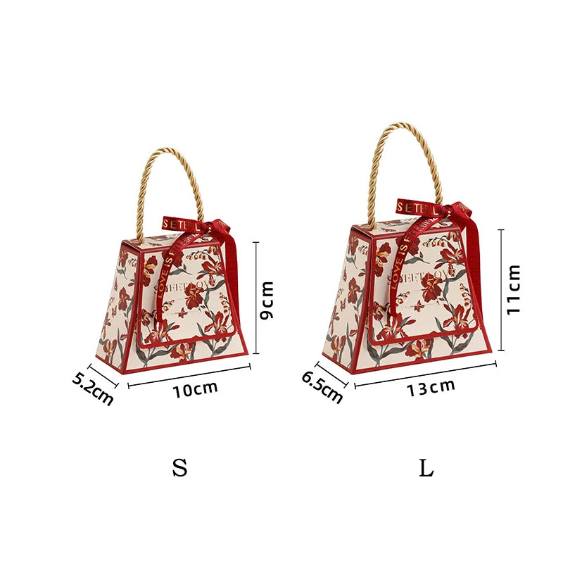 Wedding Candy Box Bow Ribbon Printing Flower Chocolate Cookie Party Supplies Gift Bag Kraft Paper Gift Packaging Box With Handle Oasis Select
