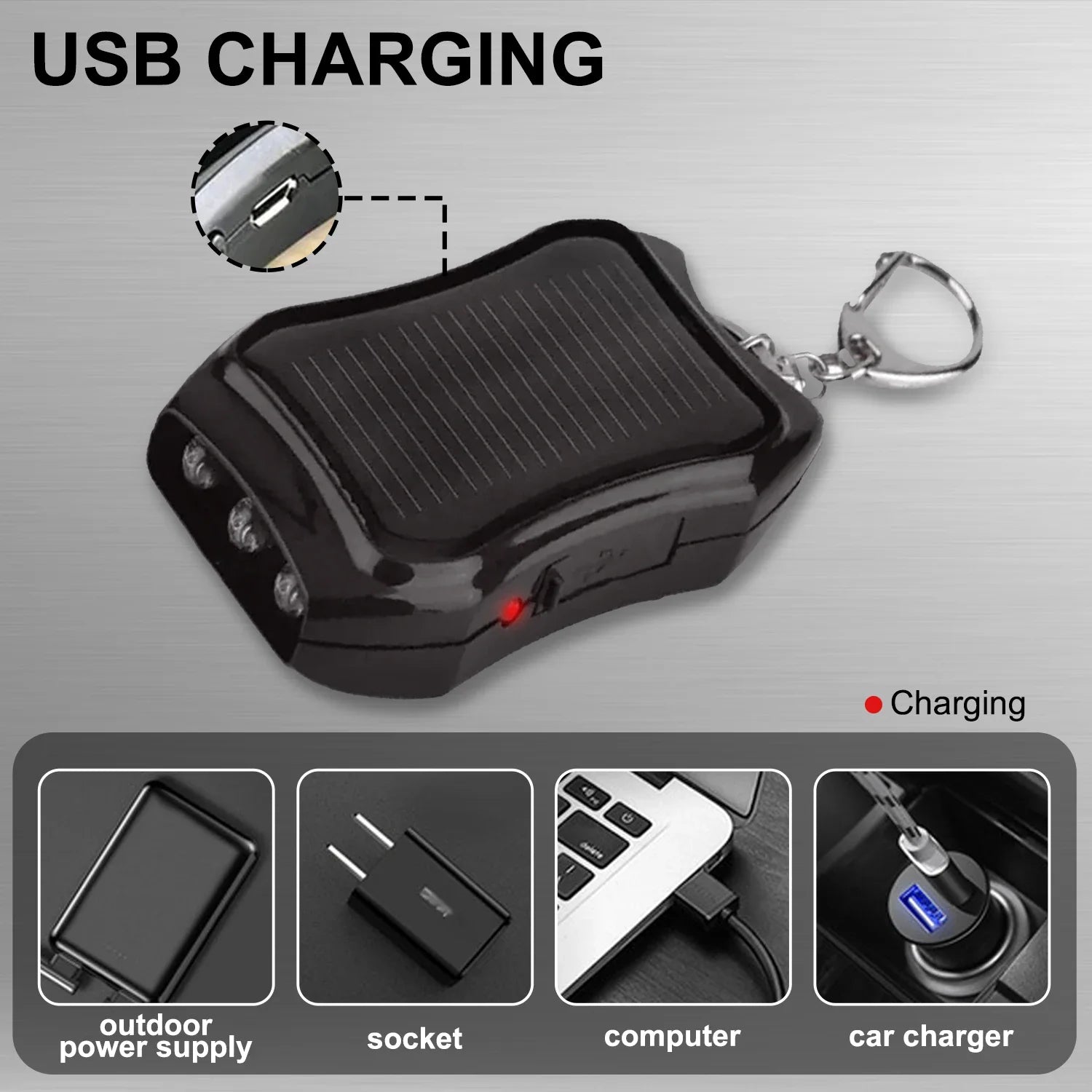 Mini Keychain Light Portable Solar Charging Flashlight Small Torch Emergency Lights USB Rechargeable Keychain Flashlights Oasis Select