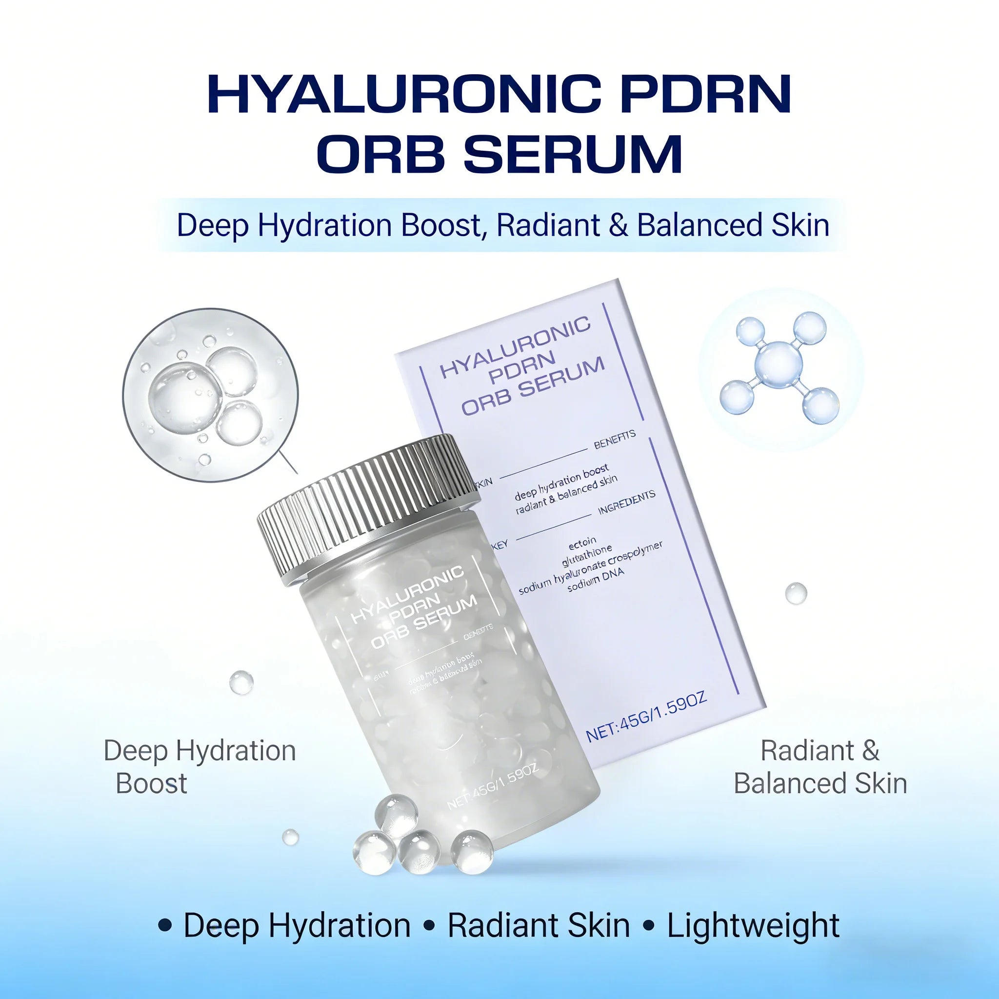 Hyaluronic PDRN ORB Serum Firming Deep Hydration Skin Repair Radiance Booster Anti Wrinkle Nourishing Facial Skin Essence Oasis Select