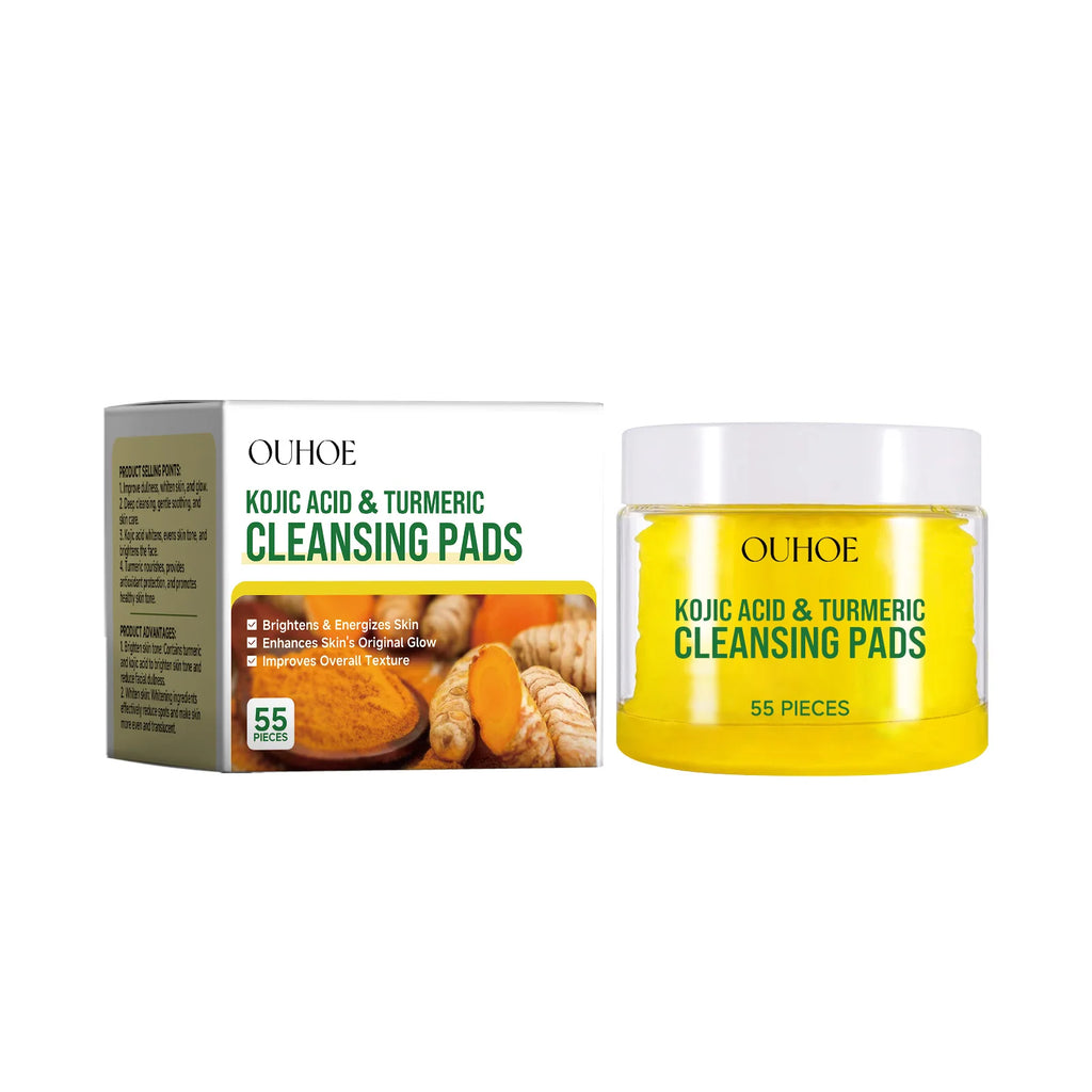 Turmeric Kojic Acid Facial Exfoliating Cleansing Pads Clogged Pores Oil Remover Glow Brighten Daily Lemon Facial Cotton Sponges Oasis Select 55pcs boxed