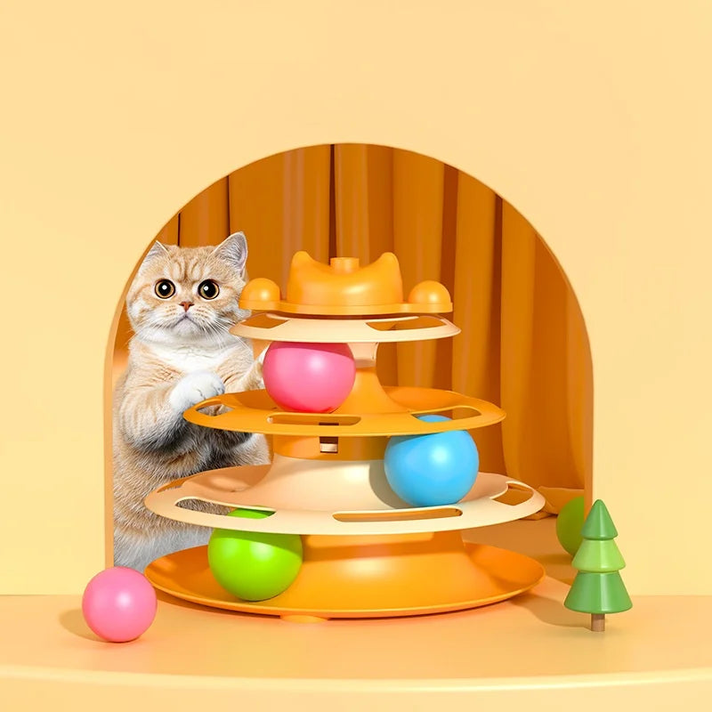 1pcs 4-Layer Feather Cat Turntable With Fun Toy Ball And Playing Stick - Interactive Toy For Cats Oasis Select