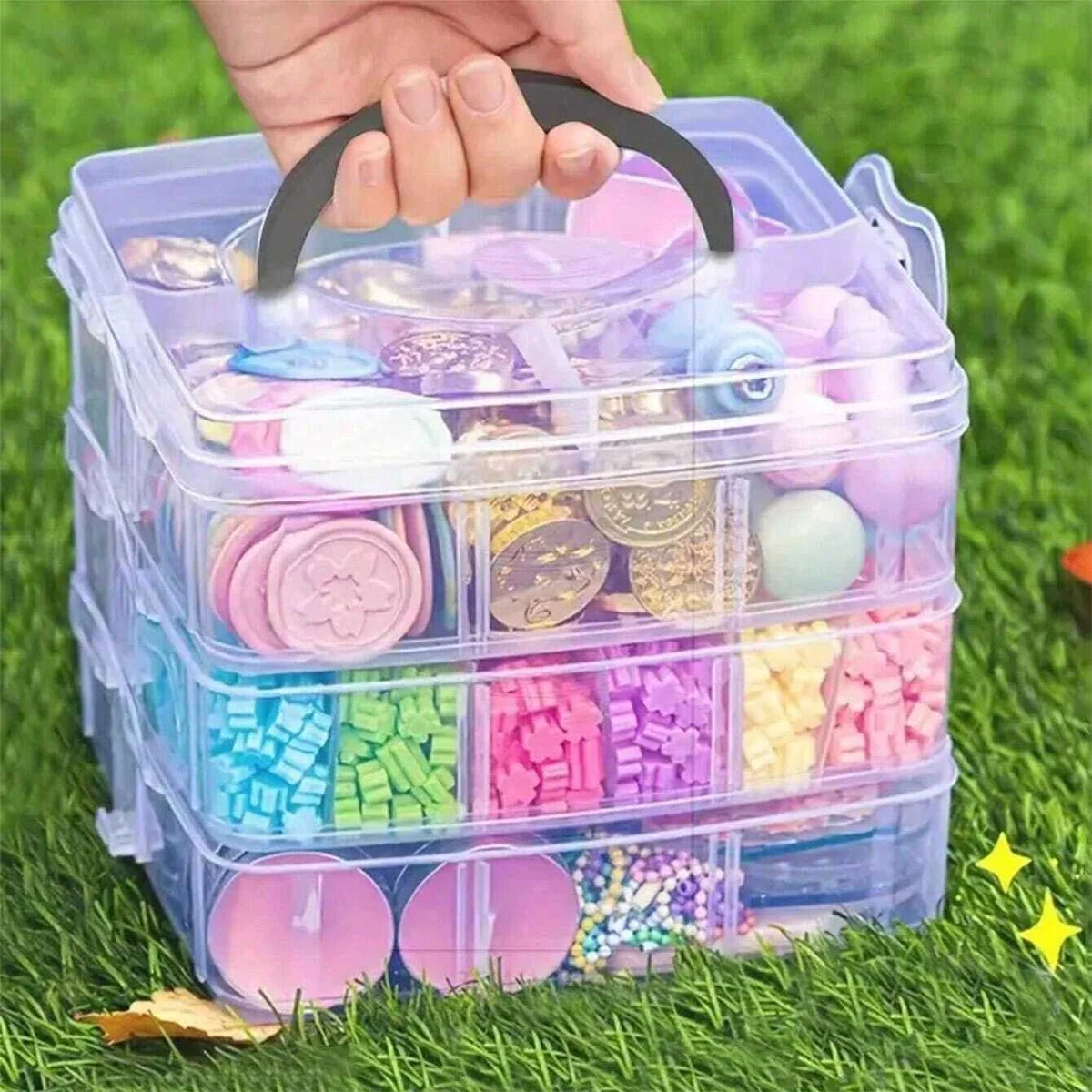 3 Tier 18-Grid Transparent Adjustable Stackable Compartment Slot Plastic Storage Box For Organizing Toys Jewelry Accessories Oasis Select