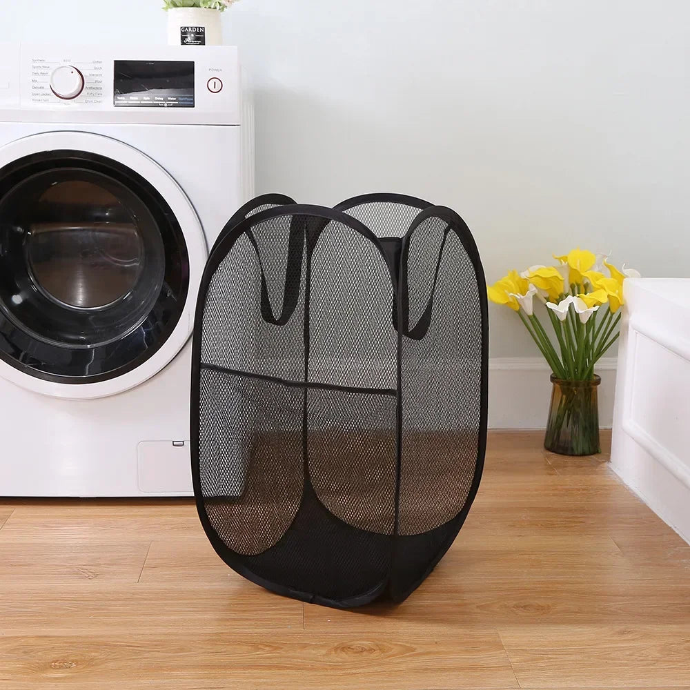 Large Capacity Dirty Clothes Basket Storage Bucket Mesh Bathroom Portable Foldable Dirty Clothes Basket Oasis Select Black