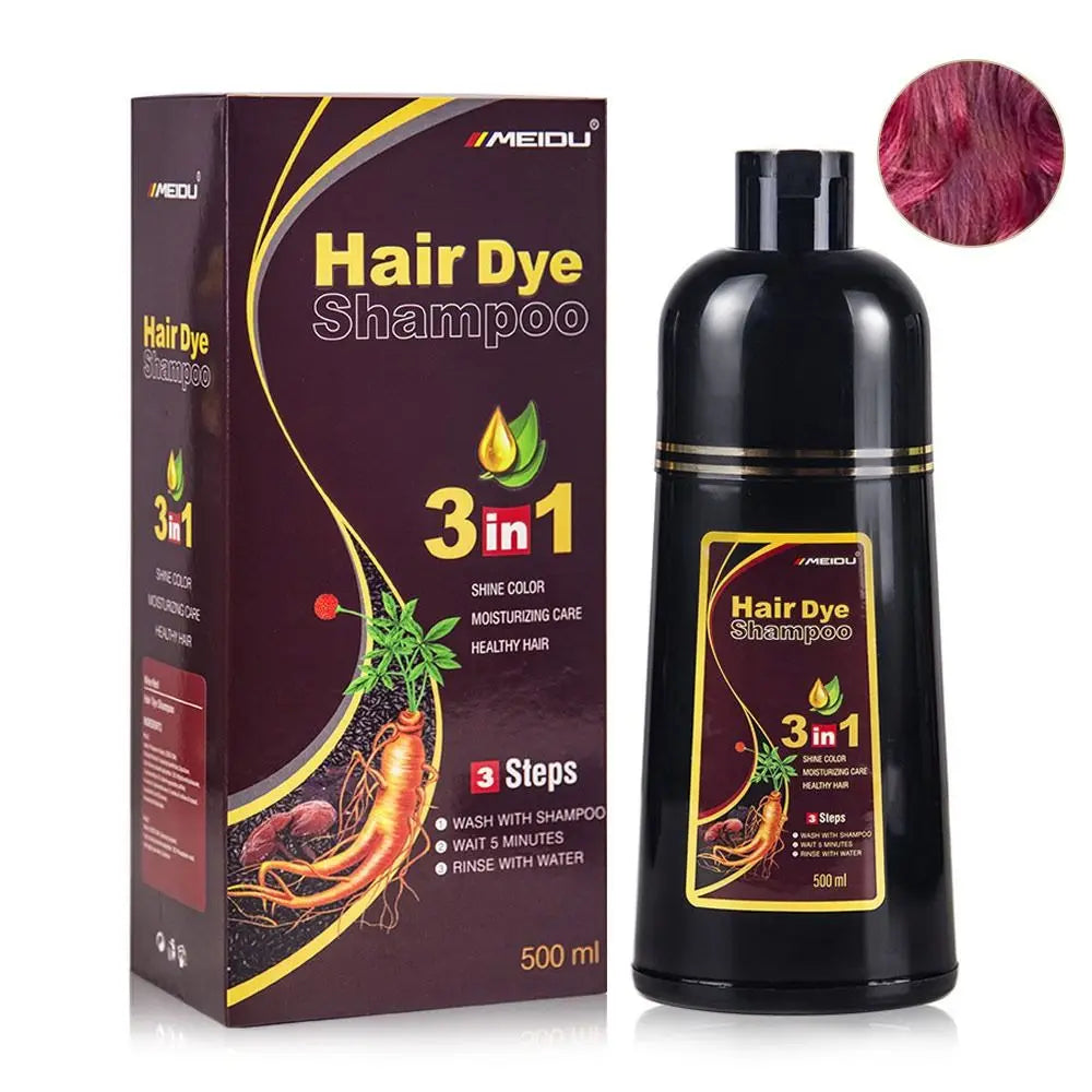 Meidu 3-in-1 Herbal Hair Dye Shampoo 500ml – Men & Women Hair Dye Shampoo Oasis Select Wine red