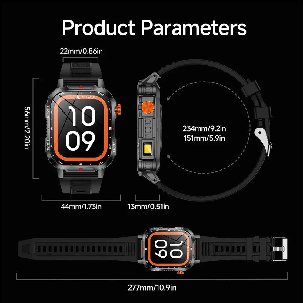 1100mAh Battery Outdoors LED Flashlight Smart Watch Men Compass BT Call Smartwatch Women Message Push Waterproof Health Monitor Oasis Select