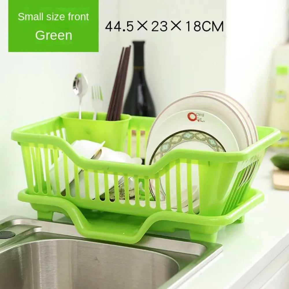 Dish Drying Kitchen Utensils Drainer Rack with Drain Board Countertop Dinnerware Plates Bowls Chopsticks Spoons Organizer Oasis Select Green