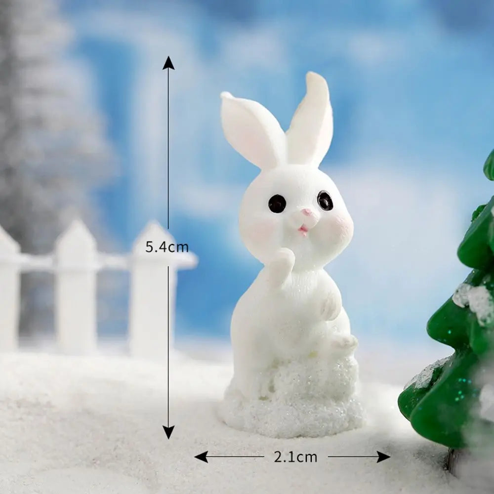 Snowman Bunny Resin Figurine | Micro Landscape Christmas Ornament