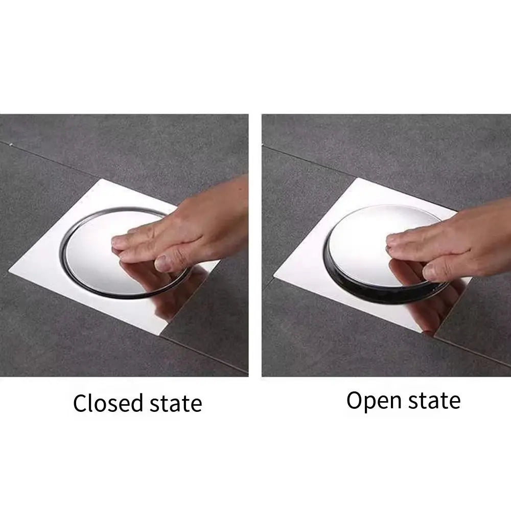 Square Shower Floor Drain | Press-Type Hair Catcher Anti-Odor