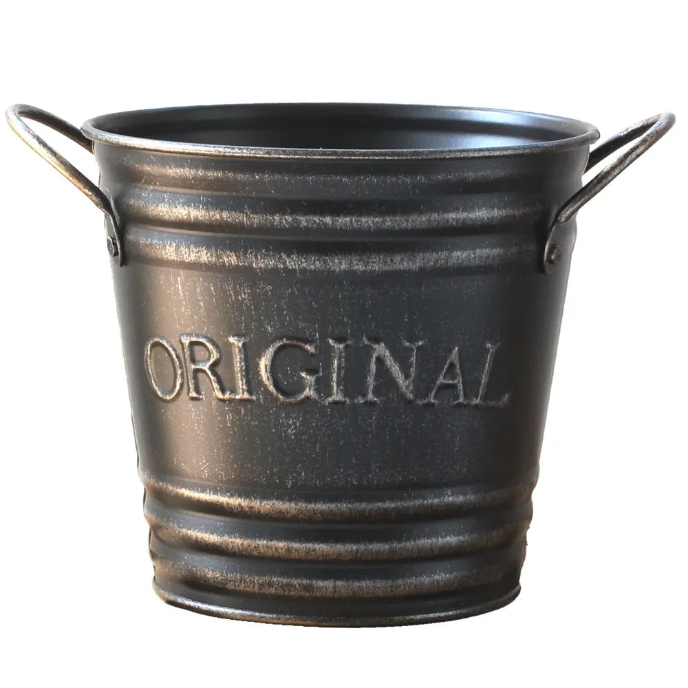 Metal Flowerpots Plants Planter Gardening Supplies Iron Flower Pot Binaural Wrought Home Garden Decoration Garden Flower Stand Oasis Select Black