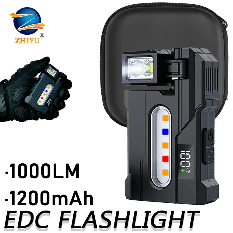 LED EDC Flashlight USB-C Rechargeable Rotating Head Magnetic Torch