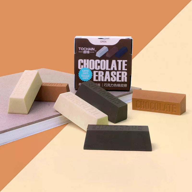 3pcs Chocolate Design Eraser Large Eraser Student Painting Writing Pencil Eraser Stationery School Office Supplies Oasis Select