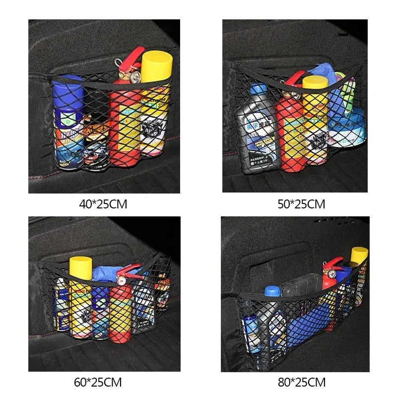 Car Storage Net Stretchable Mesh Pocket Net Magic Elastic Sticker Universal Rear Mesh Trunk Seat Bag Pocket Cage Auto Organizer Oasis Select