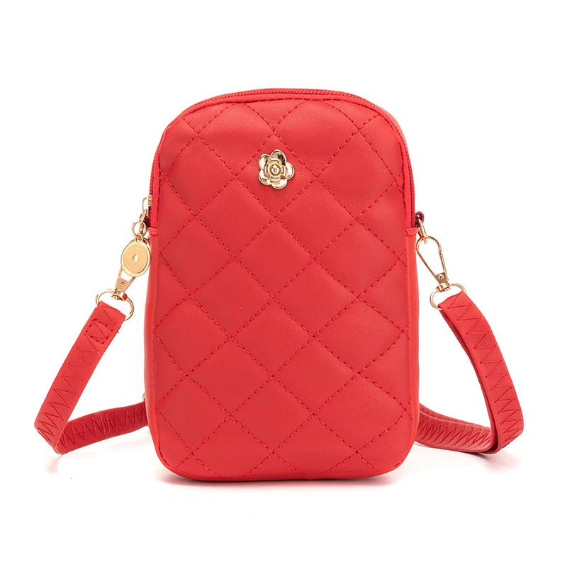 Embroidery Mobile Phone Bags Women Fashion Shoulder Bag Female Mini Crossbody Messenger Bags PU Leather Clutch Wallet Pouch Oasis Select Red