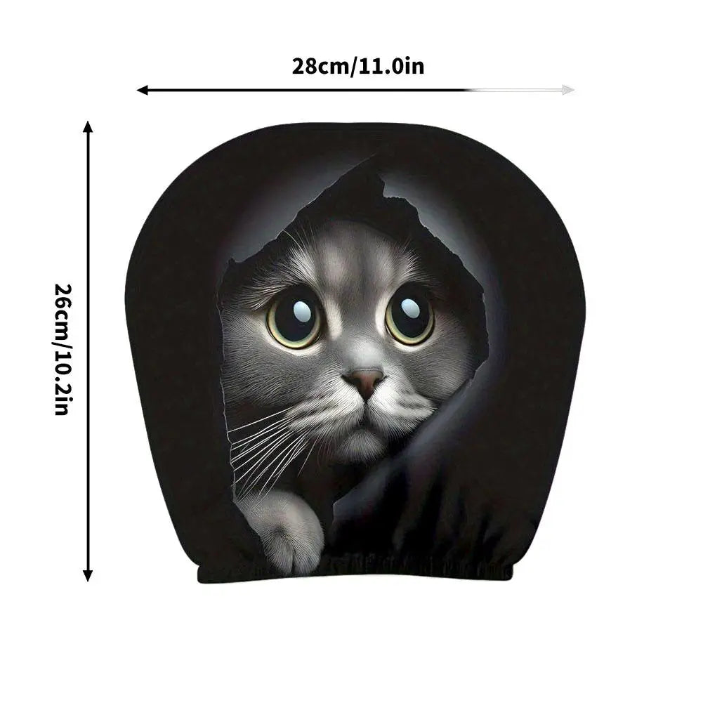 2 pieces of realistic car headrest covers with cute cats showing their faces, washable and stretchable, car interior decoration Oasis Select