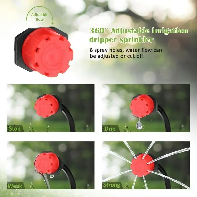 50-800PCS Adjustable 8 Hole Red Cap Drip 360 Degree Watering Adjustable for Garden Watering Pipe System Anti Clogging Dripper Oasis Select