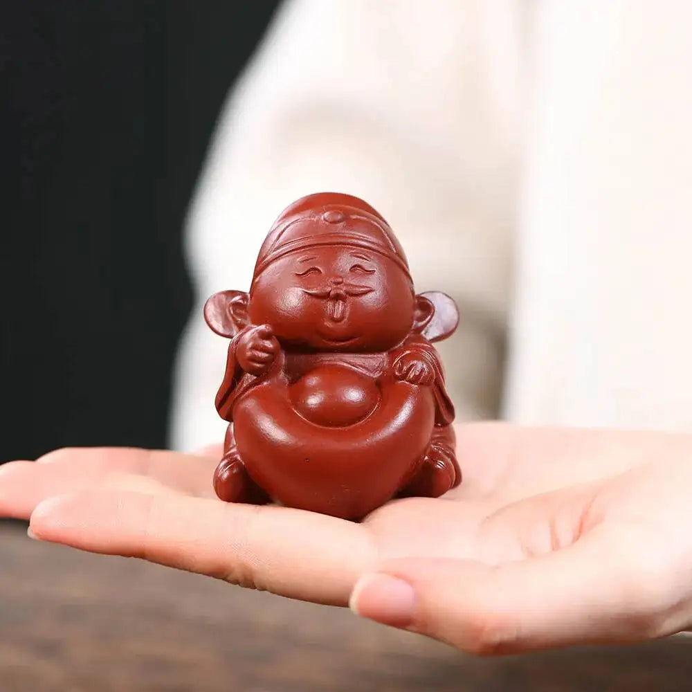Zisha Tea Pet God Of Wealth Small Figurine Sculpture ea Plaything Tea Table Living Room Oasis Select