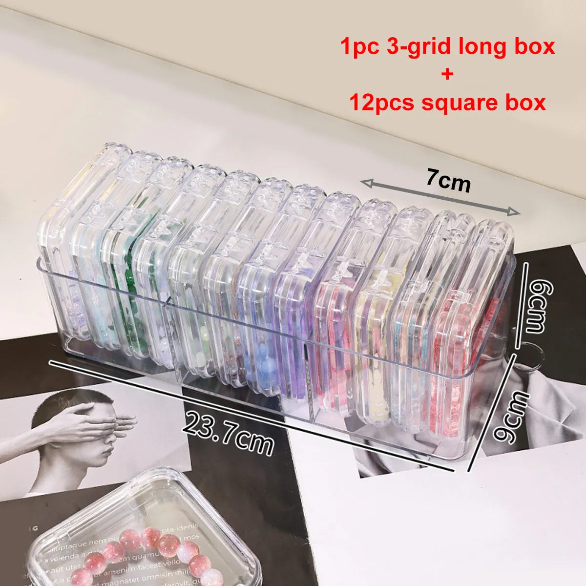 Transparent Nail Storage Box, Fake Nail Display Box, Bracelet, Jewelry, Jewelry Organizing Box Oasis Select 3-grid long box 12 square boxes