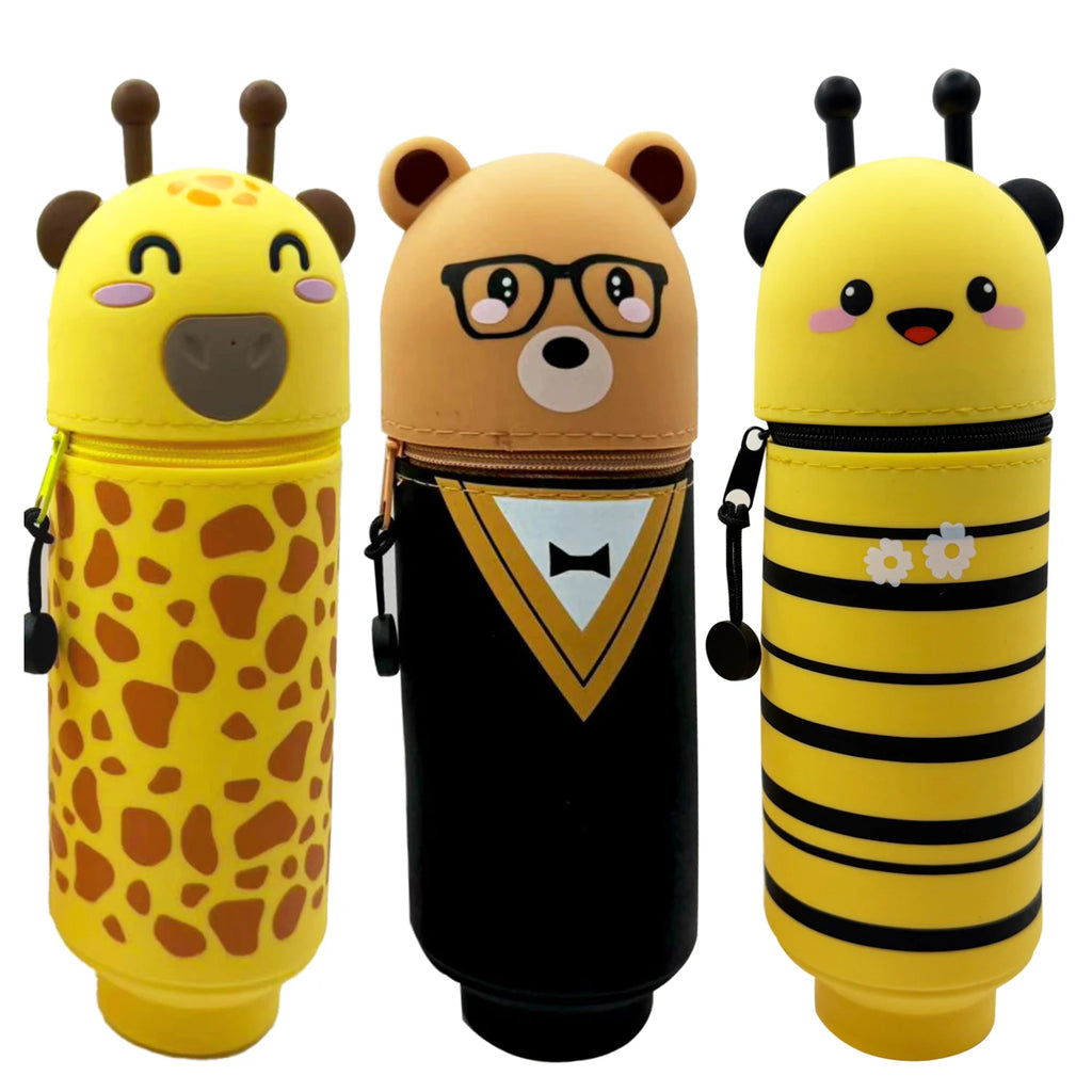 Cute Animal Pencil Case, 2-in-1 Pencil Bag with Zipper Pen Holder, Soft Silicone Pencil Case, Suitable for School Office Oasis Select