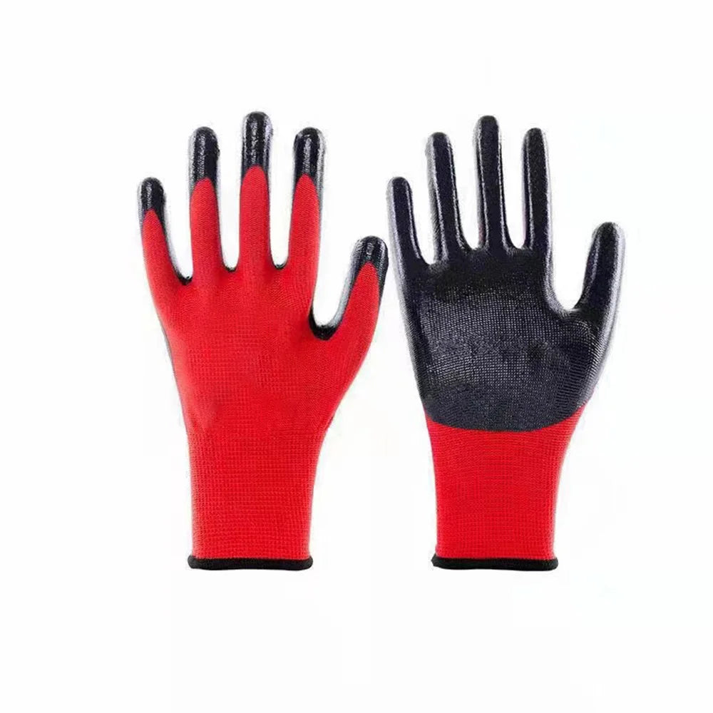 1pair Nylon Safety Working Gloves Premium Nitrile Coated Builders Excellent Grip Gardening Grip Industrial Protective Work Glove Oasis Select Red