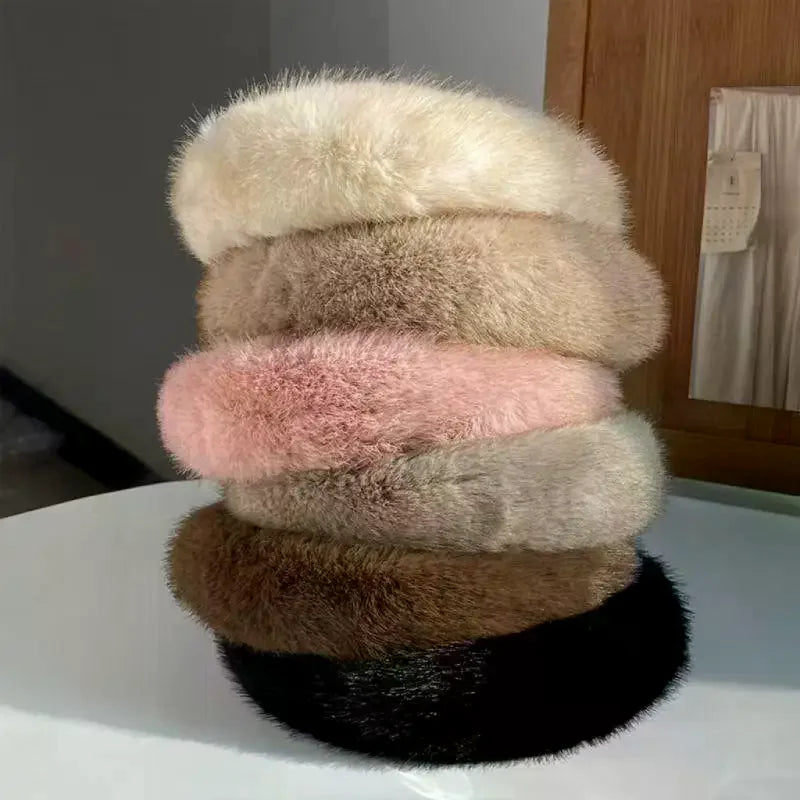 Fluffy Wide Hair Hoop Headband – Soft Furry Band for Women & Girls