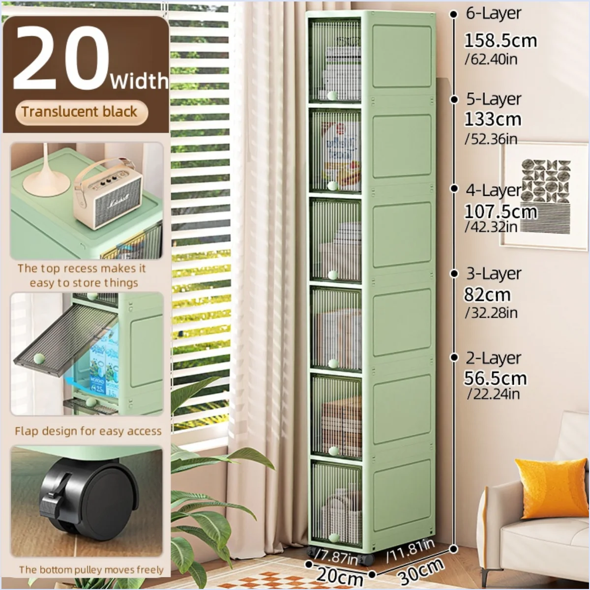 Slim Seam Cabinet Space-Saving Bookcase with Door Stackable Multi-Layer Rack Portable Movable Living Room Display Shelf Oasis Select Black-6 layer