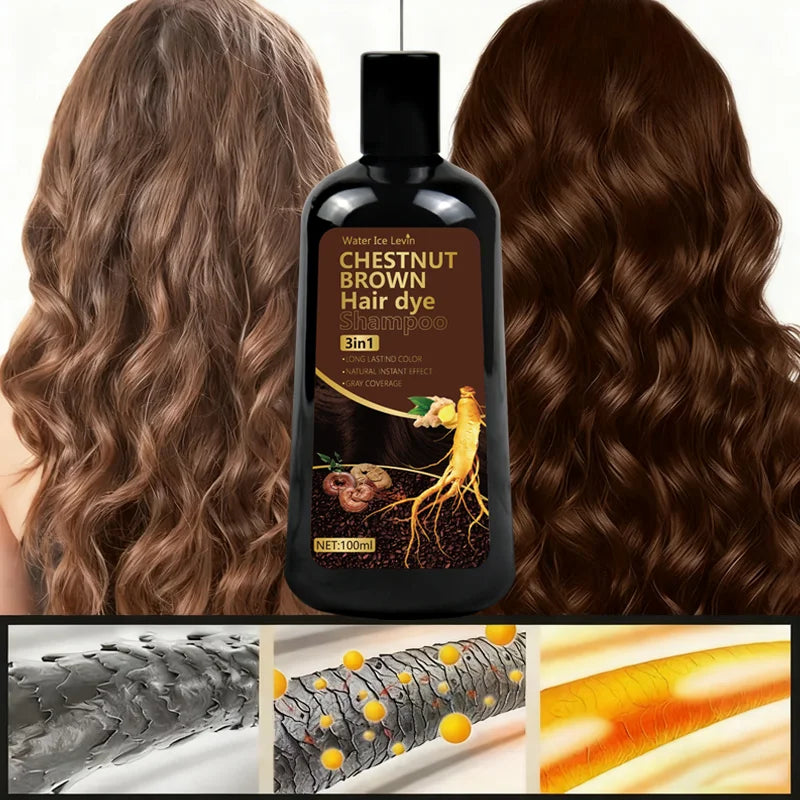 Water Ice Levin 3-in-1 Chestnut Brown Hair Dye Shampoo with Ginger & Ginseng for Instant Gray Coverage & Long-Lasting Color Oasis Select