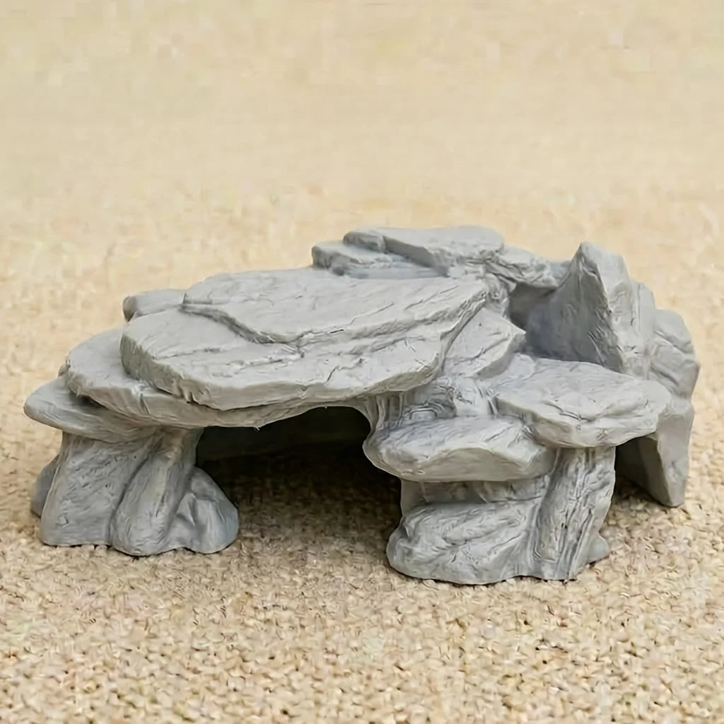 PLA Cave Aquarium Hidden Fish Tank Decoration with Sinking Pool Platform Turtle Shrimp Fish Hidden Rest Evacuation House Oasis Select GRAY