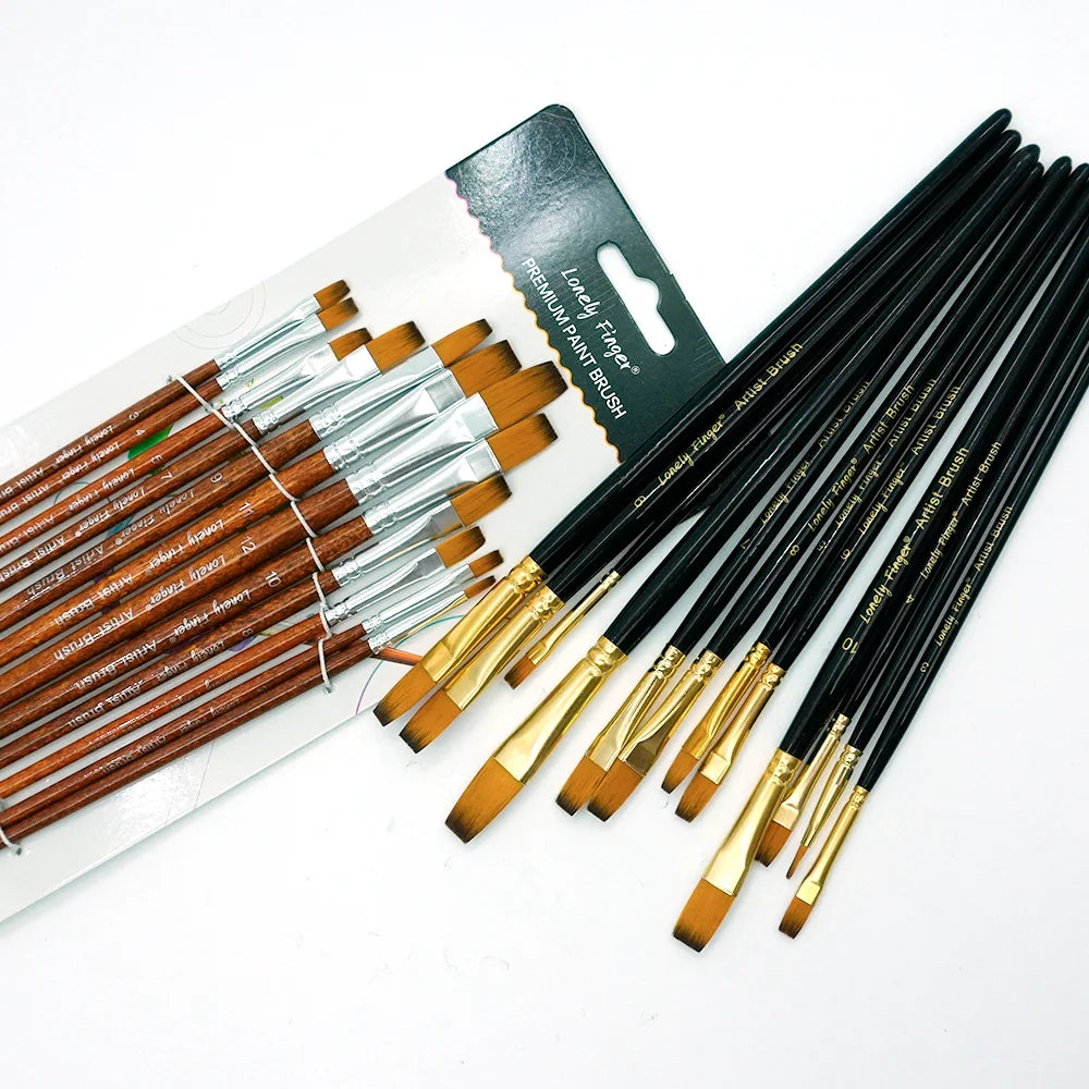 12Pcs Flat Paint Brushes for Acrylic Painting, Synthetic Paint Brushes with Wooden Handle Art Painters for Acrylic, Watercolor, Oasis Select