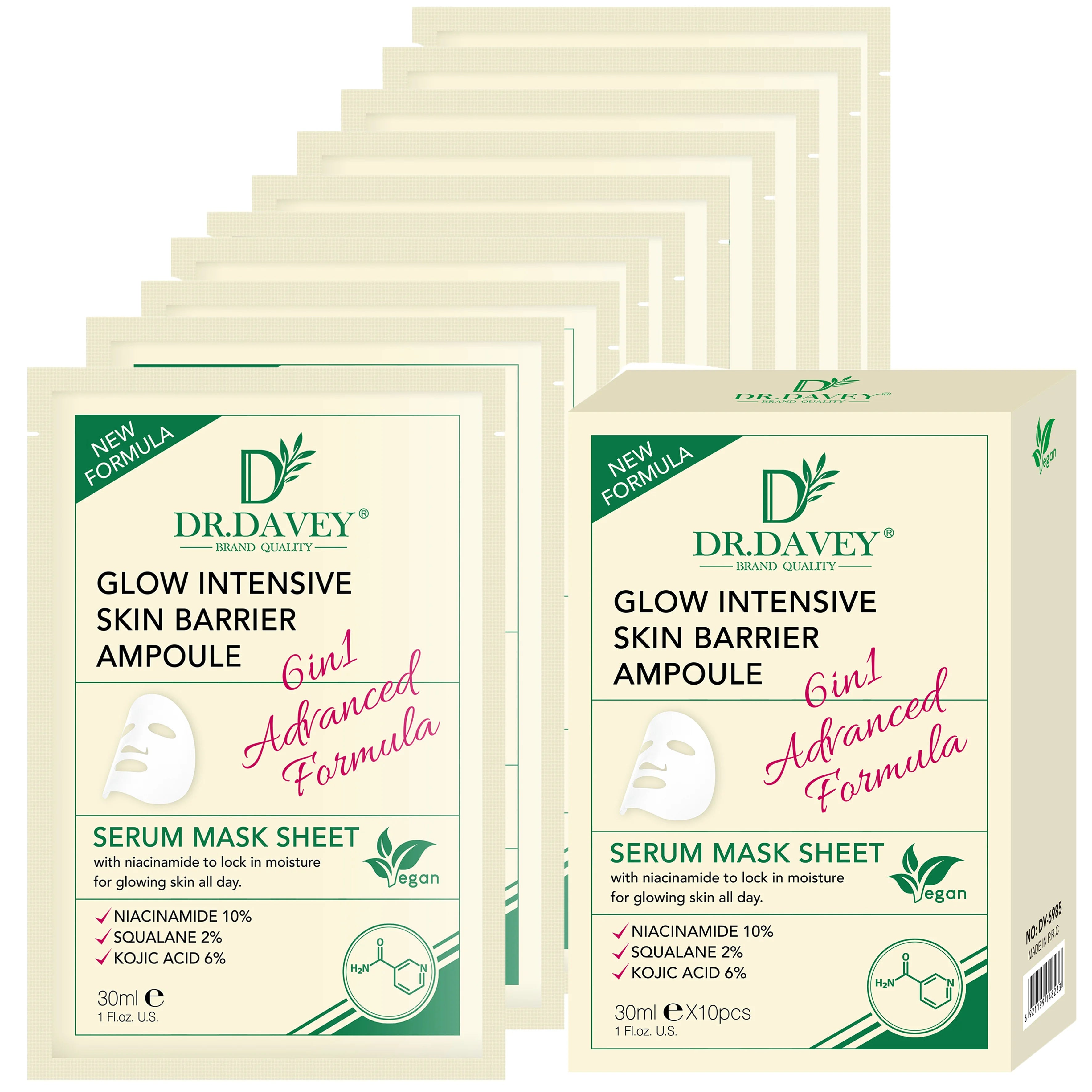 DR.DAVEY Glow Intense Moisturizing Facial Sheet Mask – 10 Pack