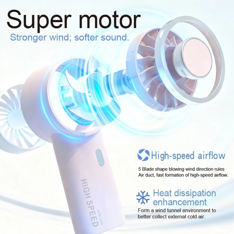 High Speed Mini Handheld Fan Brushless Motor Turbo Pocket Fan USB Rechargeable 3-Speed Silent Cooling Fan Portable Outdoor Fan Oasis Select