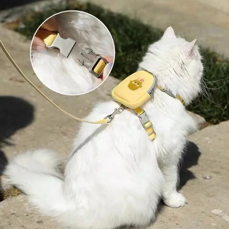 Cute Pet Backpack Leash Set with Cartoon Design for Dogs and Cats Stylish Walking Accessory Convenient Anti Detachment Oasis Select
