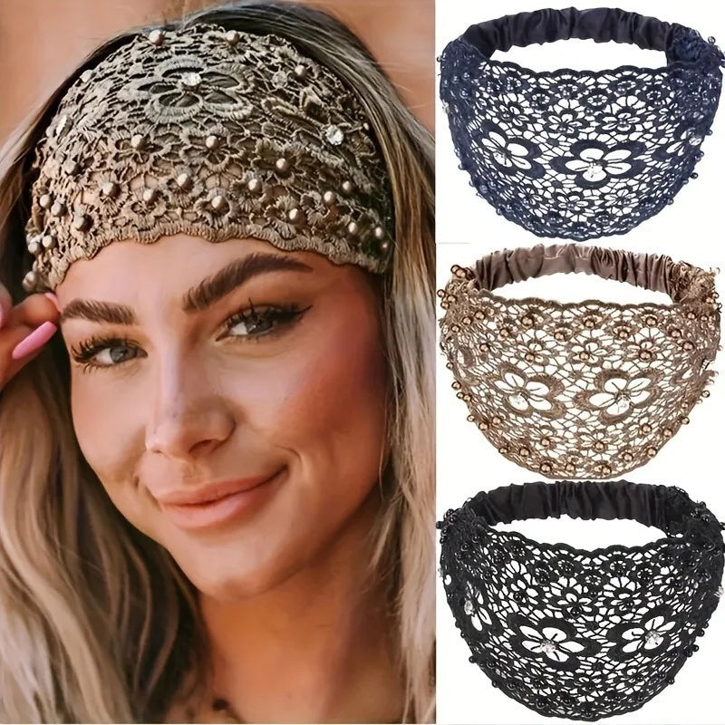 Elegant Hollow-Out Plum Blossom Beaded Headband, Wide-Brim Hair Clip for Effective White Hair Coverage Oasis Select