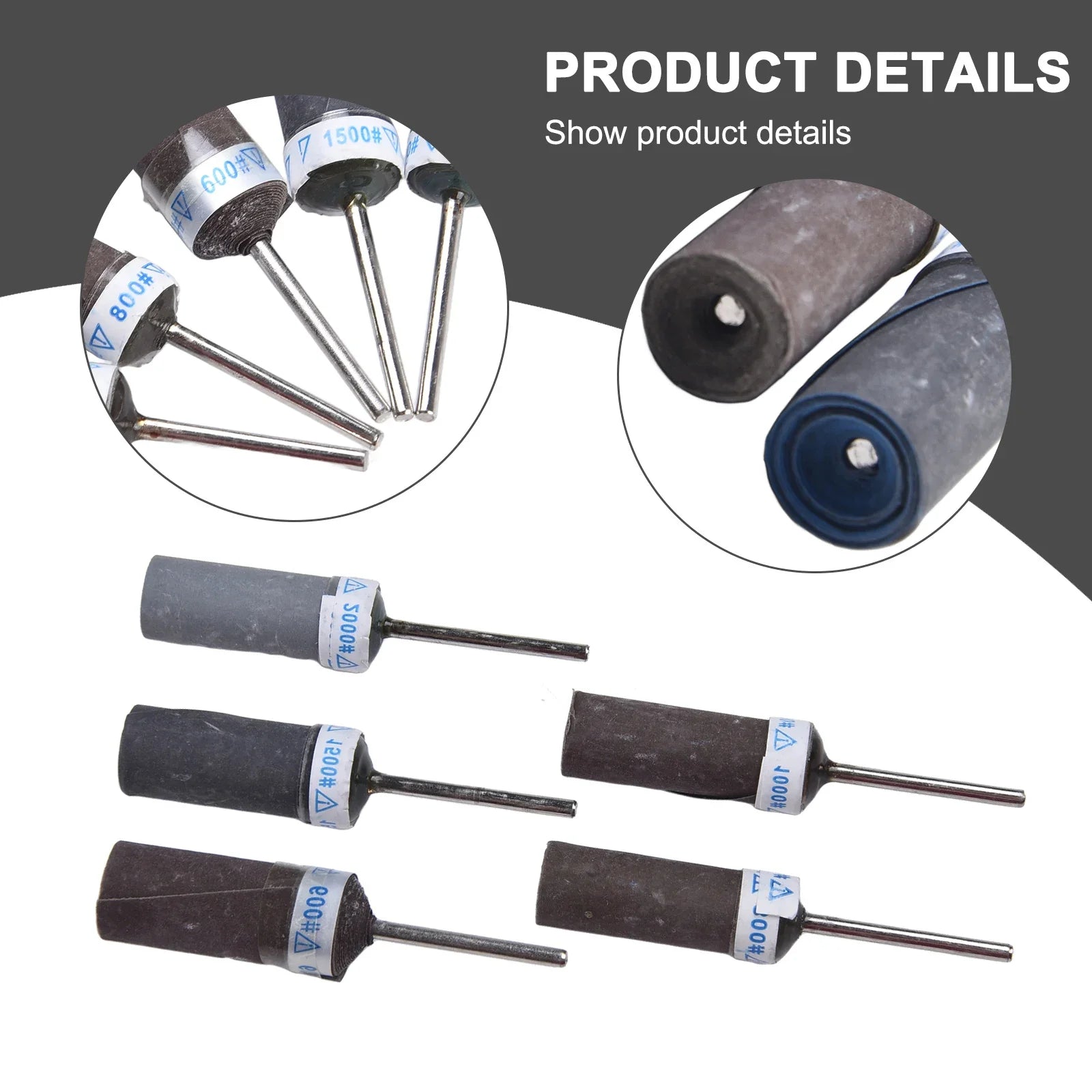 5pcs Sandpaper Stick Grinding Head P800-P2000 Sanding Paper Rod Grinding Head For Mirror Polishing Metal Wood Jwellery Oasis Select